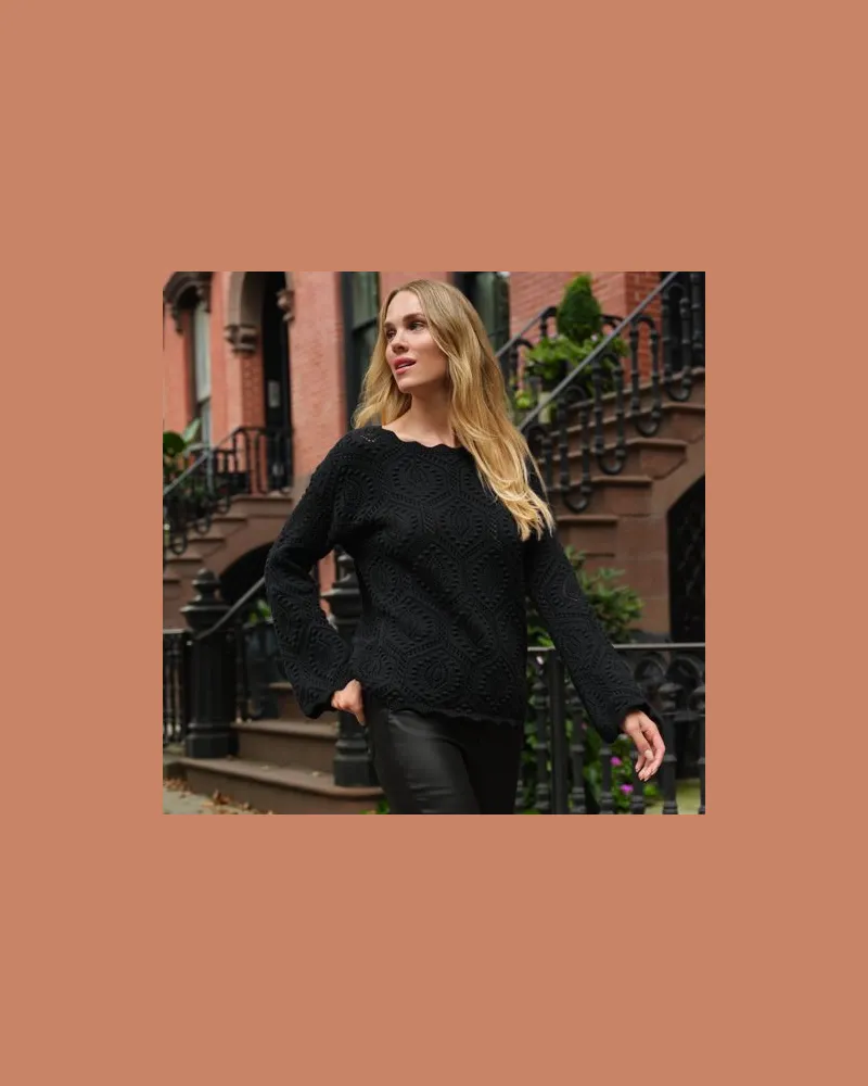 Lands' End Noppenpullover, Damen, Größe:40-42 regular, Schwarz, Baumwolle, by Schwarz