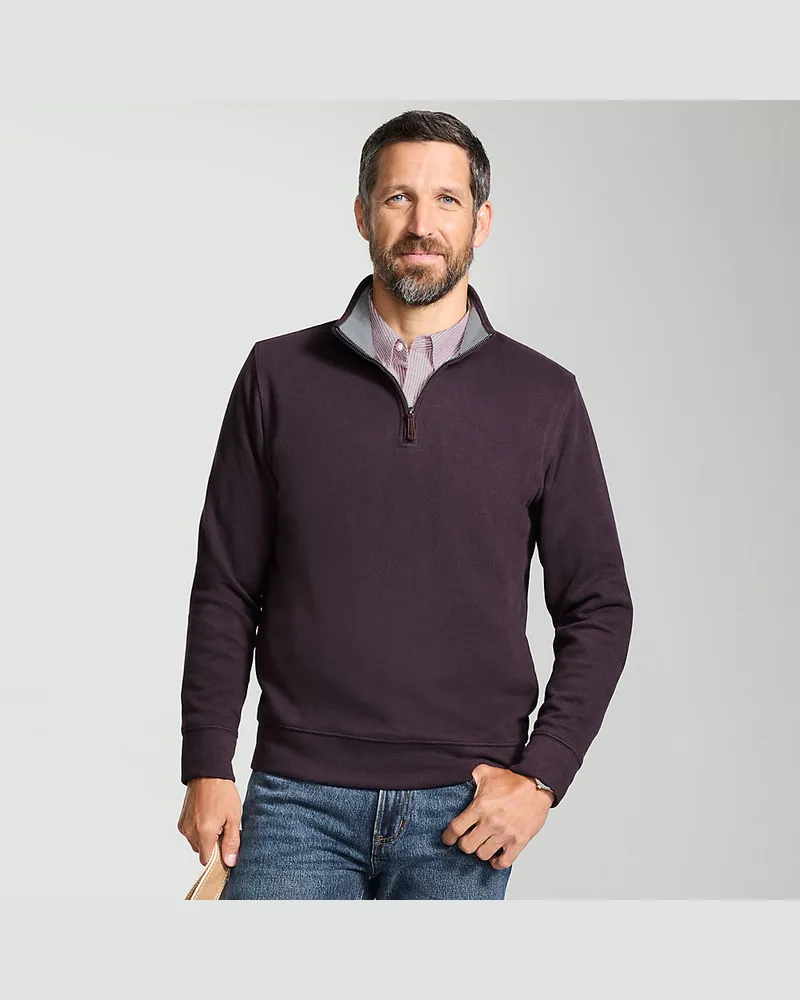 Lands' End Reißverschluss-Pullover aus Bedford-Ripp, Herren, Größe regular, Rot, Baumwolle, by Rot