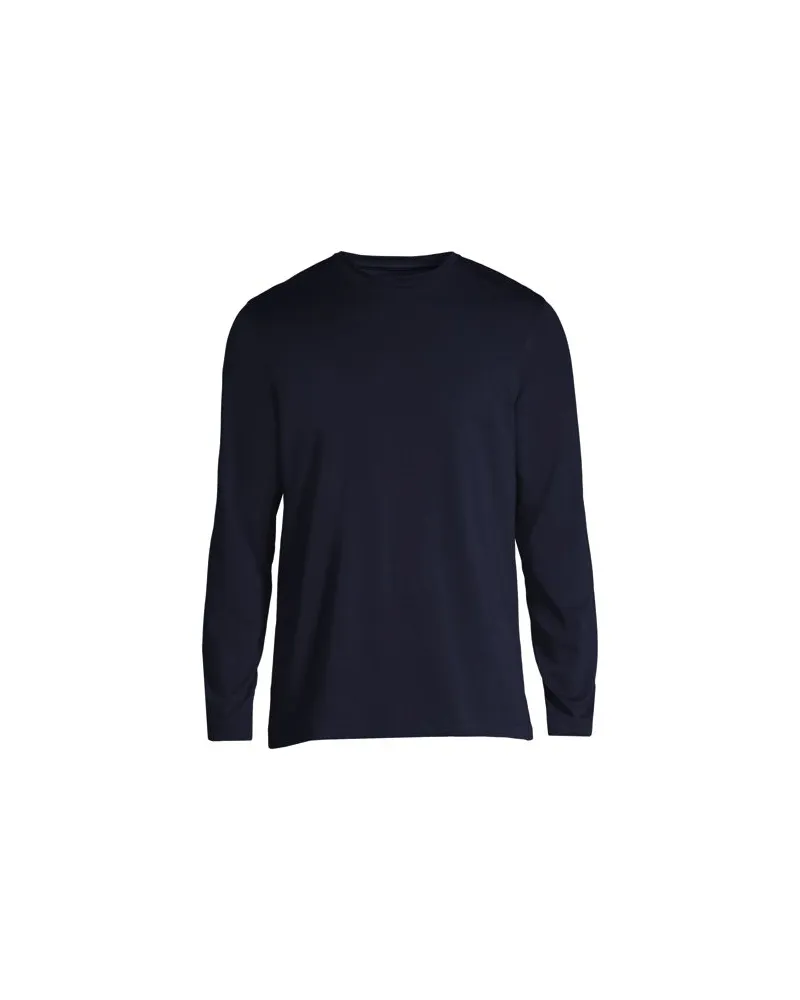 Lands' End Supima Langarm-Shirt mit Rundhalsausschnitt, Herren, Größe regular, Blau, Baumwolle, by Blau