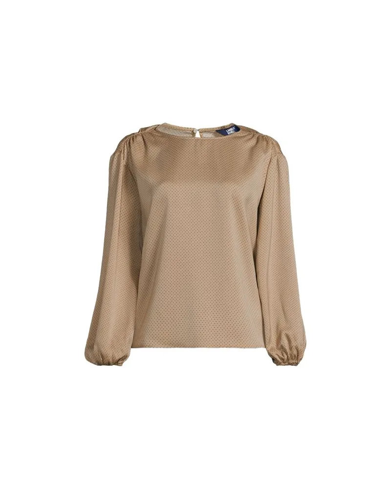 Lands' End Satin Langarm-Bluse, Damen, Größe regular, Beige, Polyester-Mischung, by Beige