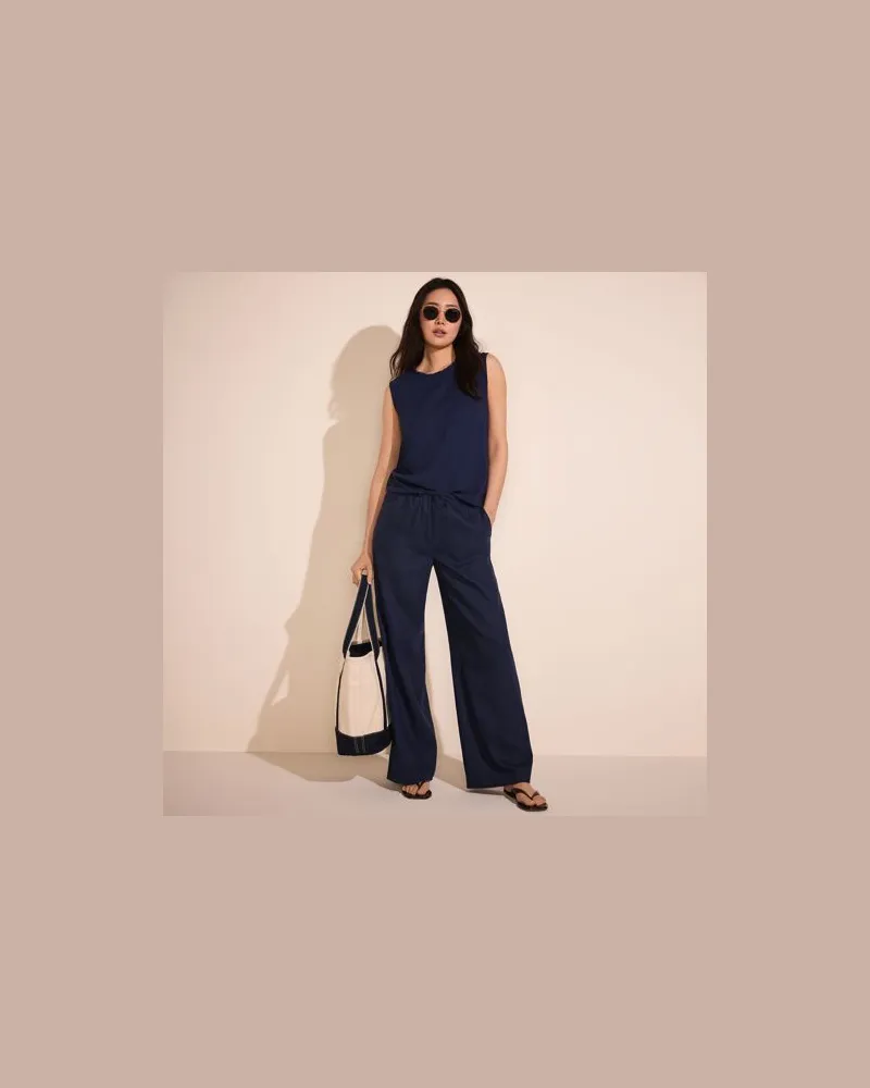 Lands' End Weite Hose aus Leinenmix, Damen, Größe regular, Blau, Leinen/Viskose, by Blau