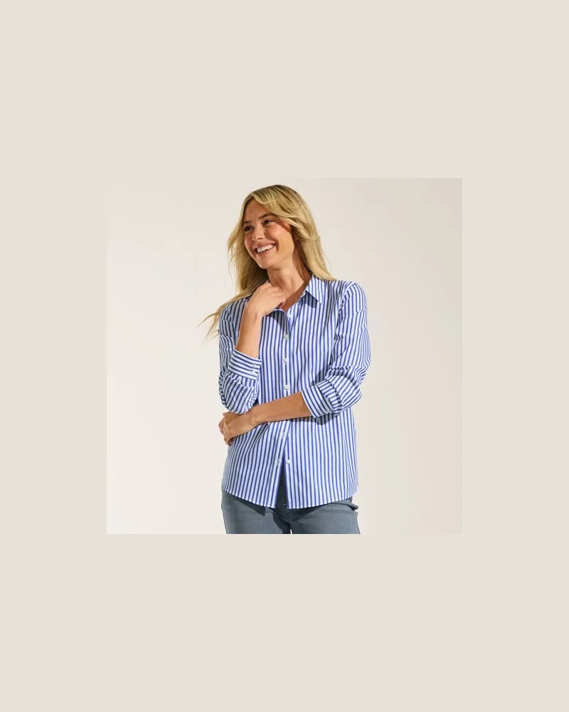 Lands' End Bügelfreie Baumwoll-Bluse, Damen, Größe plus, Weiß, Baumwolle, by Weiß