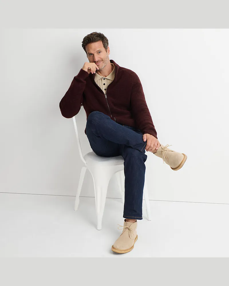 Lands' End Weicher, strukturierter Cardigan mit durchgängigem Reißverschluss, Herren, Größe regular, Lila, Wolle/Polyester/Polyacryl, by Lila