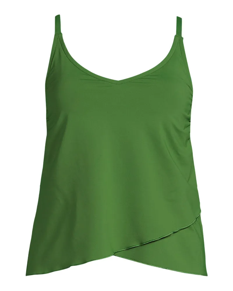 Lands' End Tankinitop mit Tulpensaum chlorresistent, Damen, Größe regular, Grün, Nylon-Mischung, by Grün