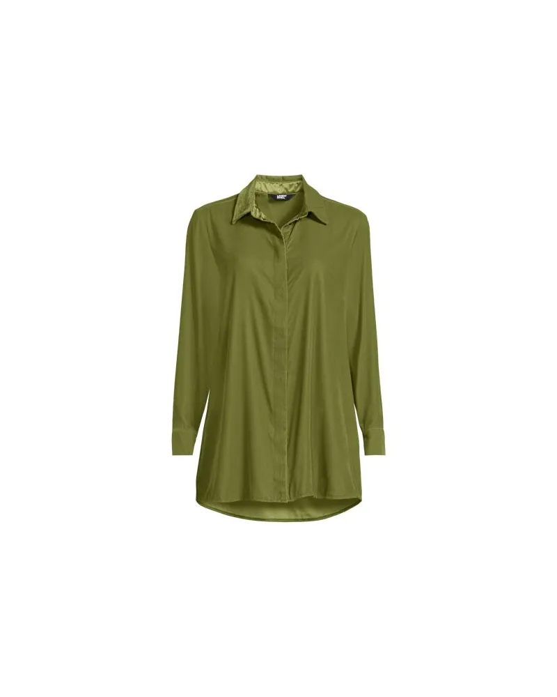 Lands' End Samtbluse, Damen, Größe:34 regular, Grün, Polyester, by Grün