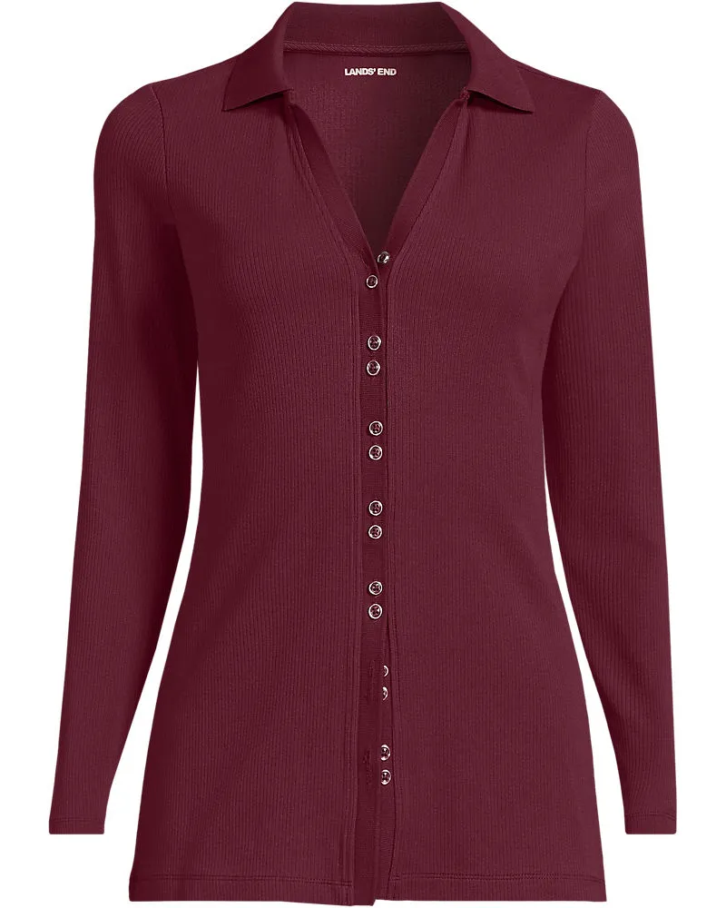 Lands' End Jerseybluse mit Polokragen, Damen, GrÃ¶ÃŸe regular, Rot, Elasthan/Baumwoll-Mischung/Polyester-Mischung, by Rot