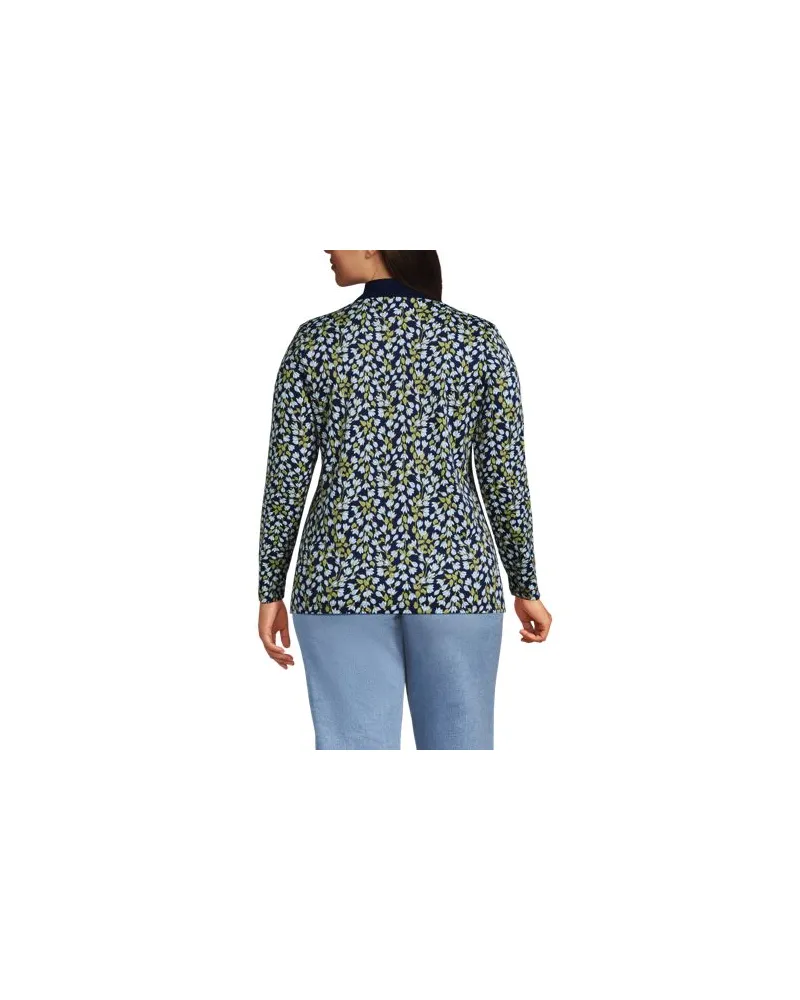 Lands' End Supima-Poloshirt mit langen Ärmeln, Damen, Größe plus, Blau, Baumwolle, by Blau