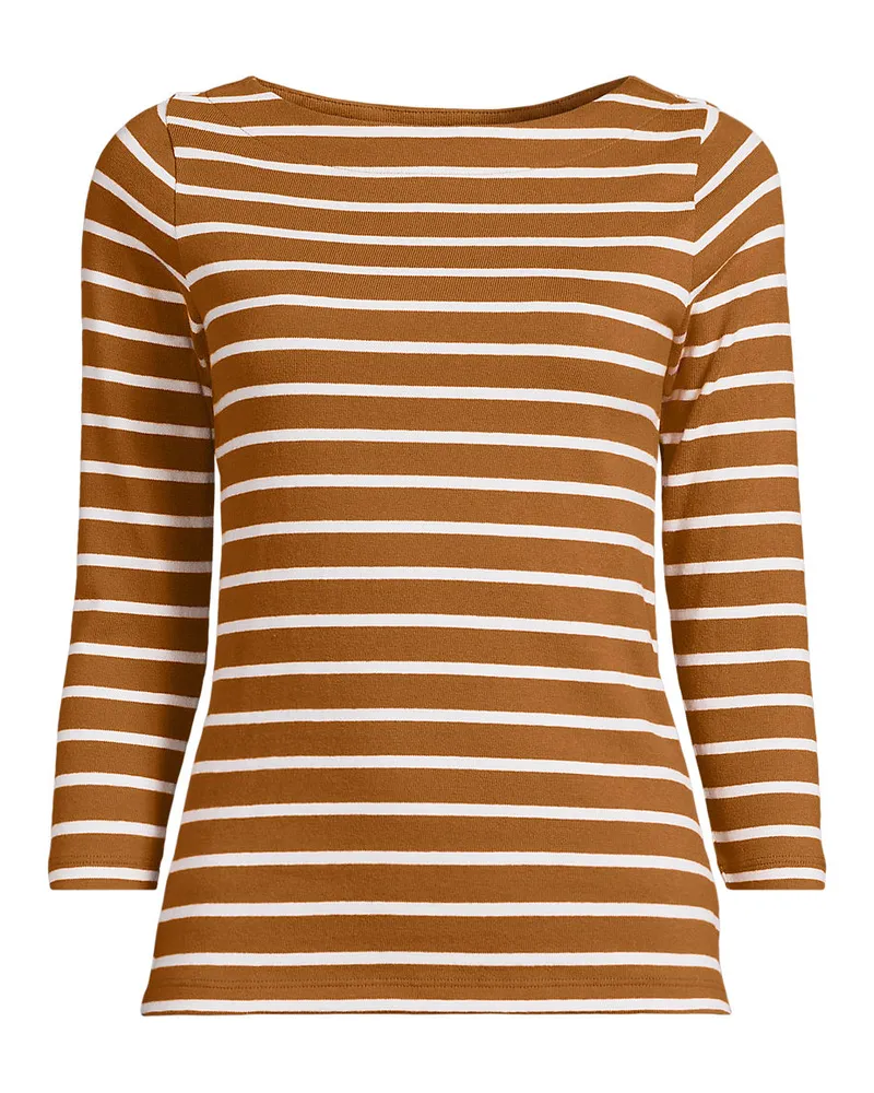 Lands' End Gestreiftes Baumwollshirt mit 3/4-Ärmeln, Damen, Größe plus, Braun, Baumwolle, by Braun