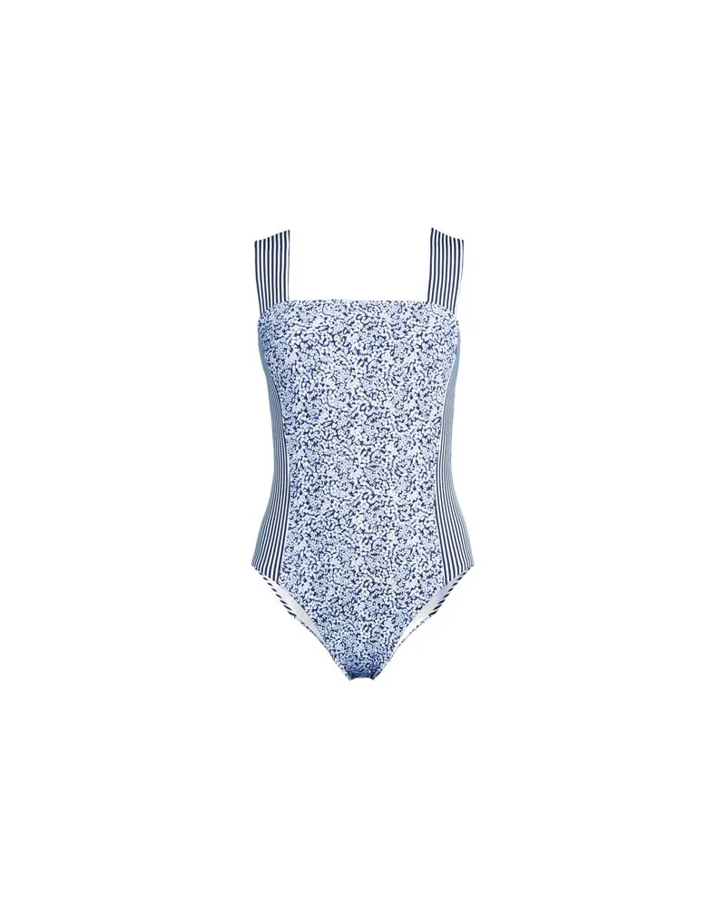 Lands' End Badeanzug mit Karree-Ausschnitt, extra hohes Bein, Damen, Größe regular, Blau, Elasthan/Nylon-Mischung, by Blau