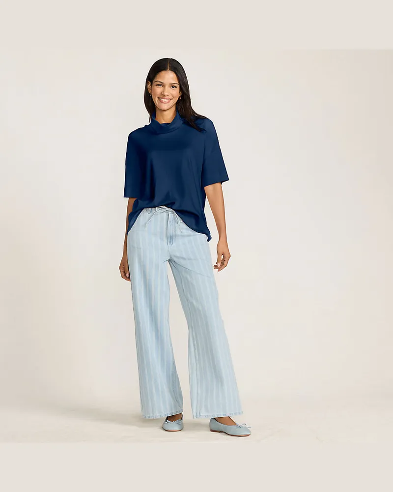 Lands' End Gemusterte Jeans mit weitem Bein High Waist, Damen, Größe:34 regular, Blau, by Blau