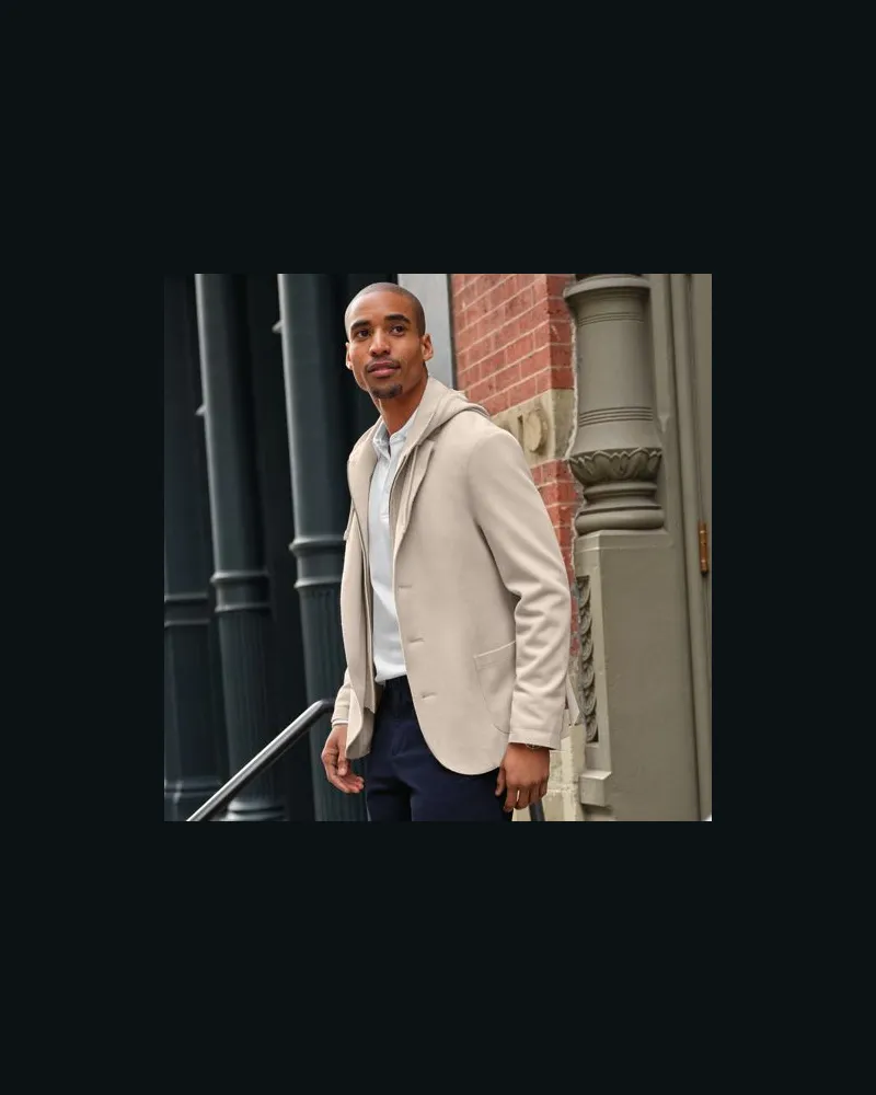 Lands' End Strick-Blazer mit abnehmbarer Kapuze, Herren, Größe:48-50 regular, Weiß, Elasthan/Baumwoll-Mischung/Polyester-Mischung, by Weiß