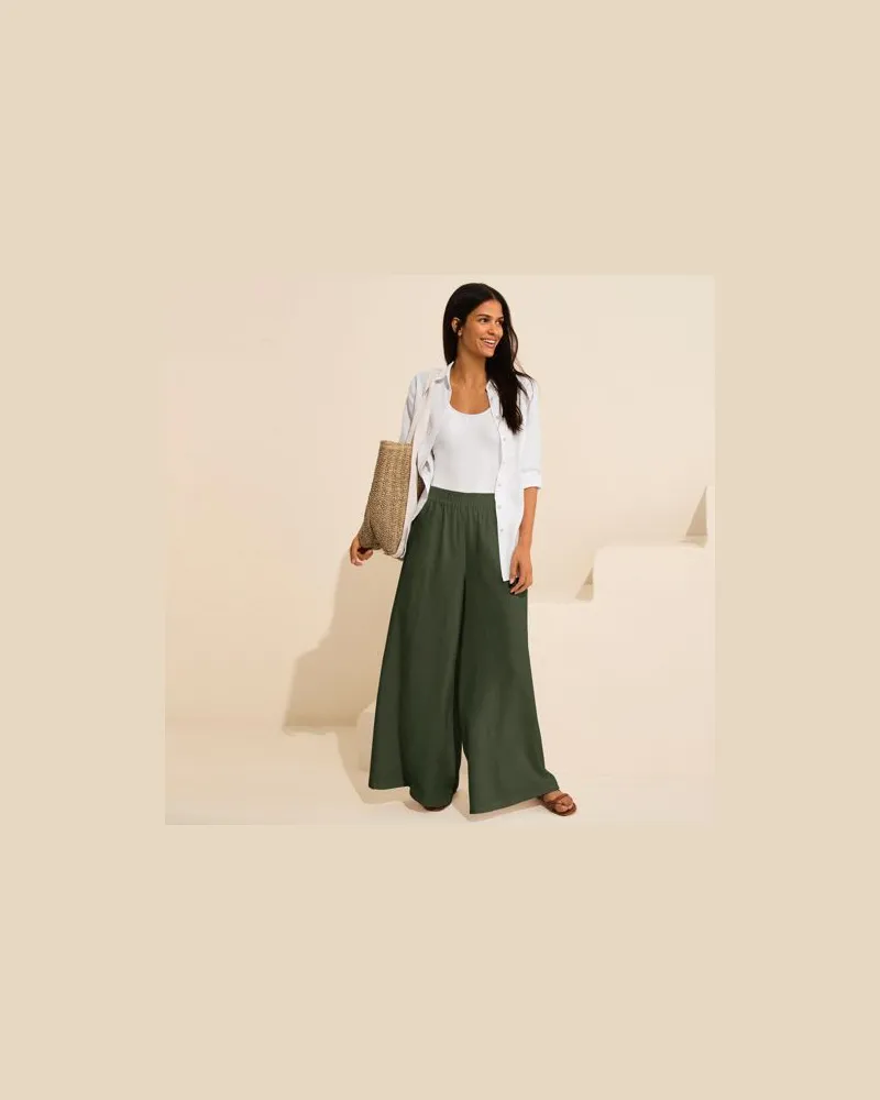 Lands' End Leinen-Palazzohose, Damen, Größe:44-46 petite, Grün, Leinen, by Grün
