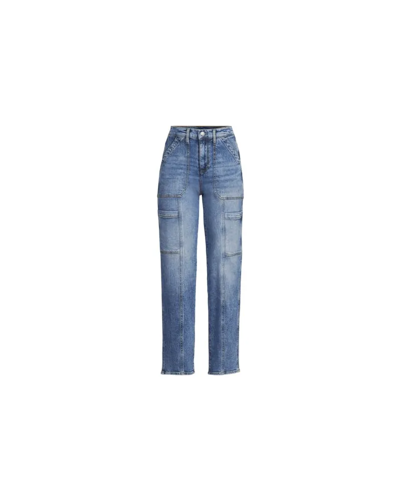 Lands' End Knöchellange Soft Denim Cargojeans, Damen, Größe regular, Blau, Elasthan/Baumwoll-Mischung, by Blau
