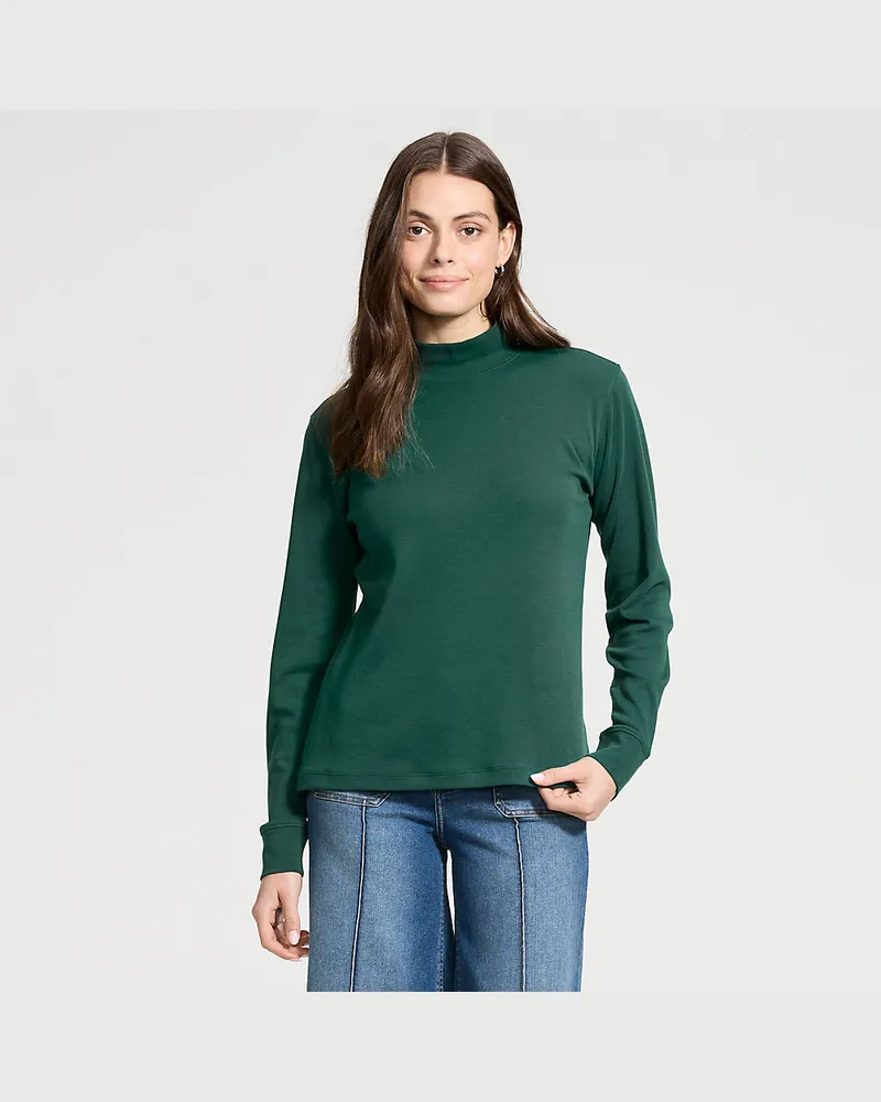 Lands' End Stehkragen-Shirt, Damen, GrÃ¶ÃŸe petite, GrÃ¼n, Baumwolle, by Grã¼n