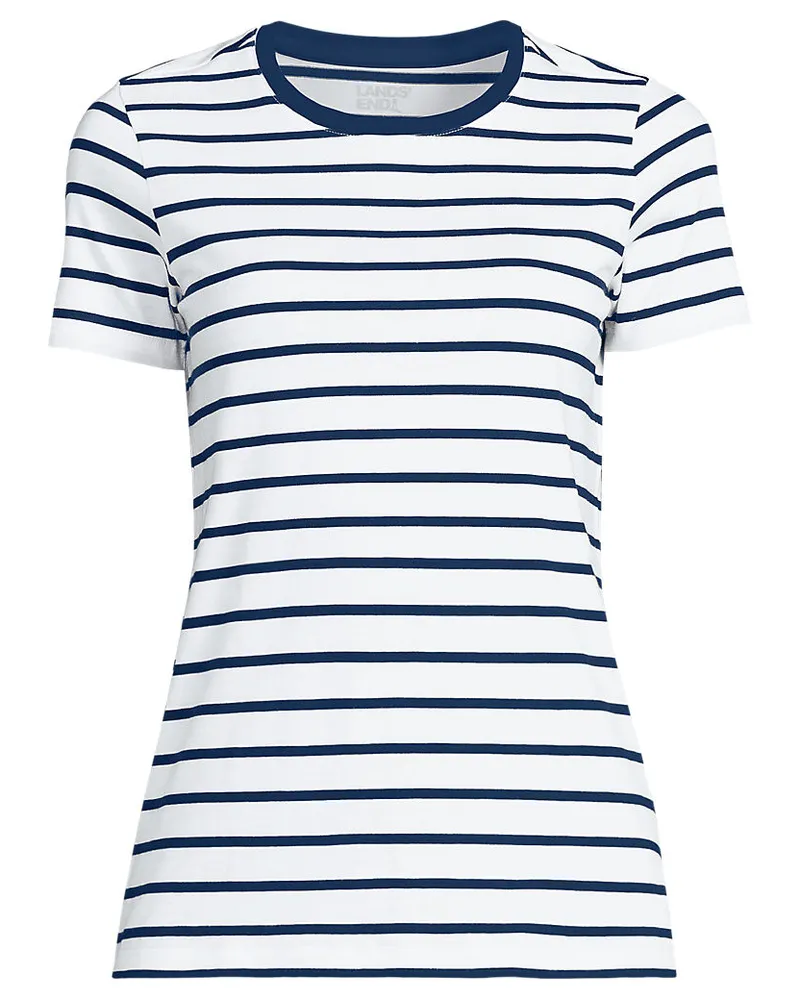 Lands' End Supima Kurzarm-Shirt mit rundem Ausschnitt, Damen, Größe regular, Blau, Baumwolle, by Blau