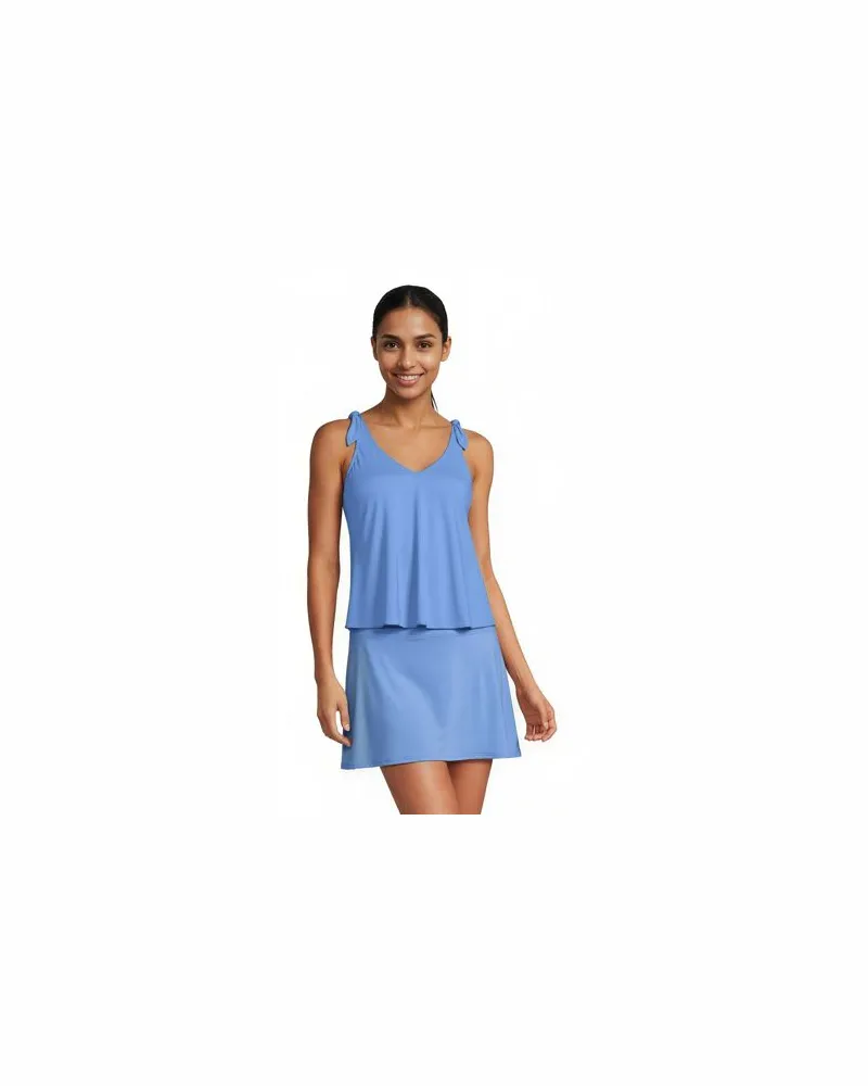 Lands' End Tankini-Top mit geknoteten Trägern und Flattersaum, Damen, Größe regular, Blau, Elasthan/Nylon-Mischung, by Blau
