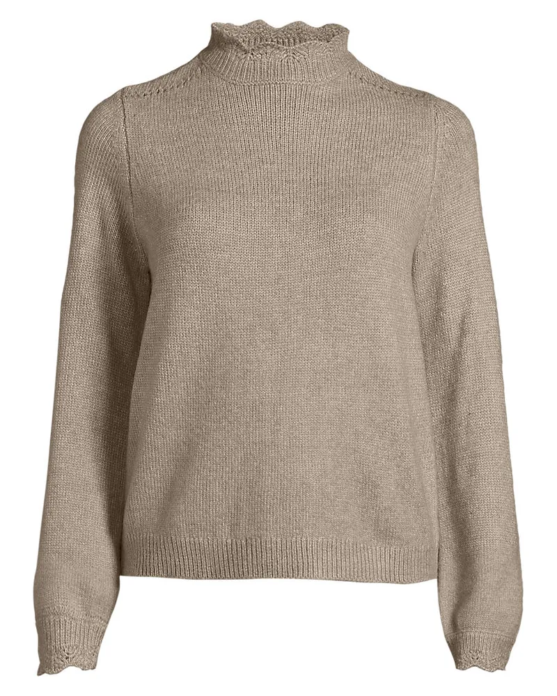 Lands' End Stehbund-Pullover mit Muschelrand, Damen, Größe regular, Beige, Wolle/Polyester/Polyacryl, by Beige