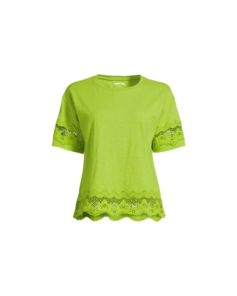 Lands' End Flammgarn-Shirt mit Bordüren, Damen, Größe plus, Grün, Baumwolle, by Grün