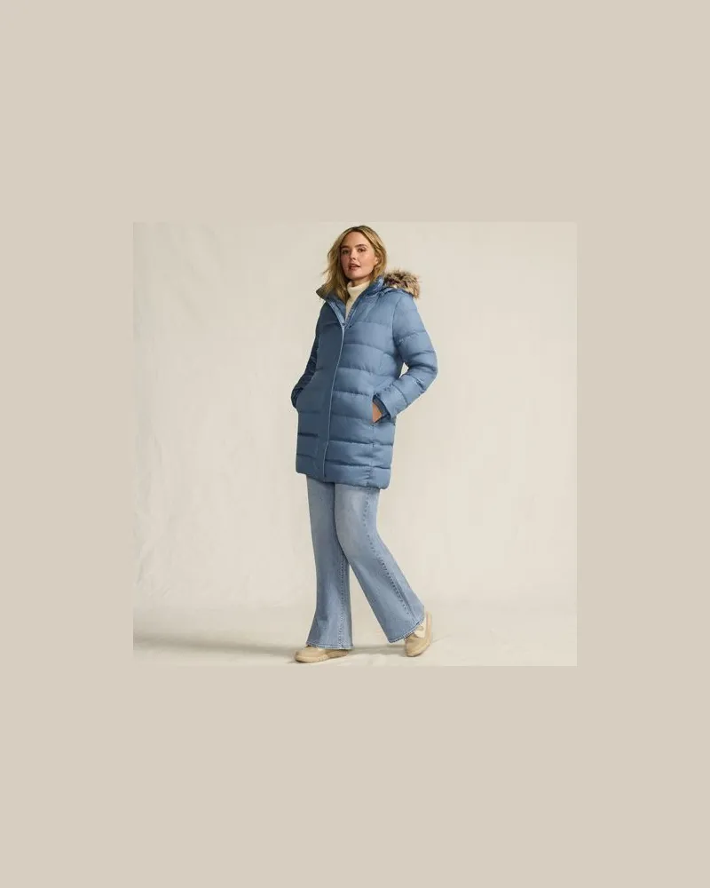 Lands' End Daunenmantel mit Kapuze, Damen, Größe plus, Blau, Polyester, by Blau