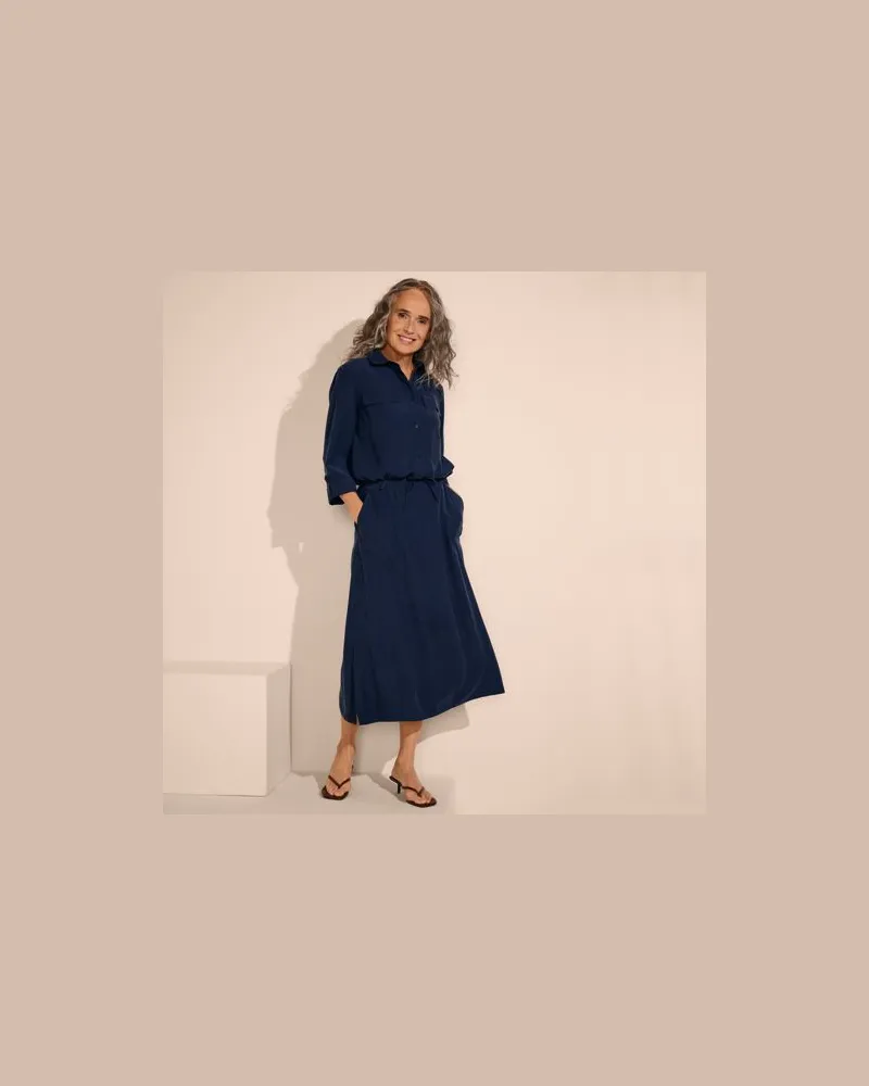 Lands' End Twill-Midirock, Damen, Größe:34 regular, Blau, Polyester/Viskose, by Blau