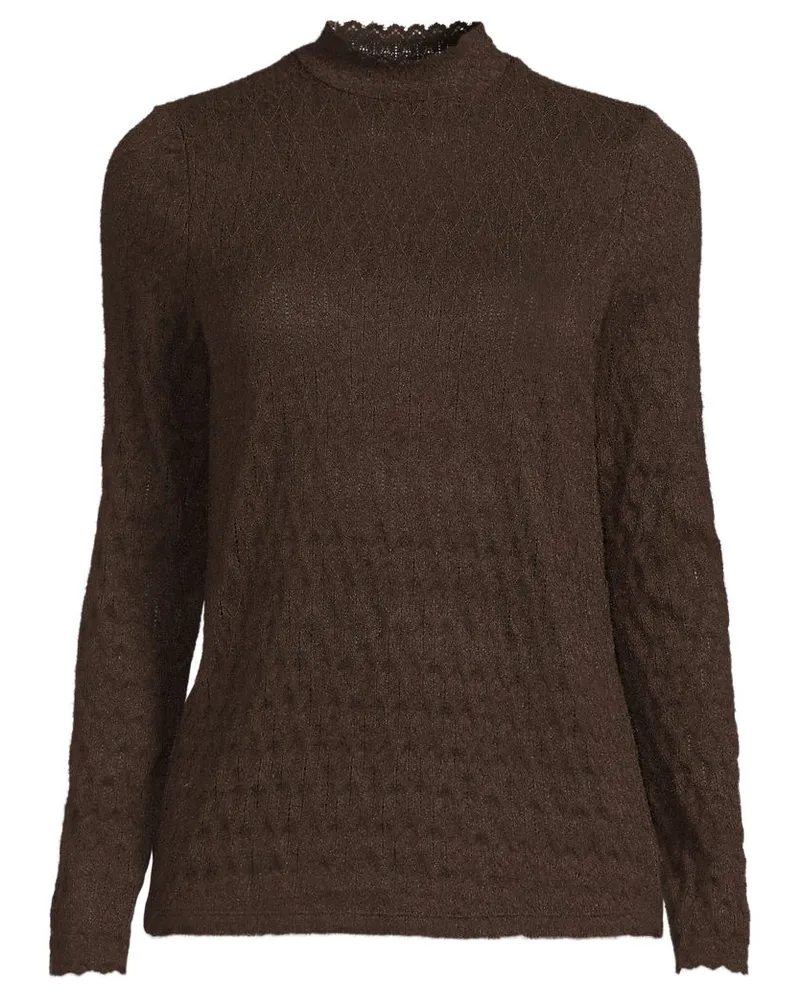 Lands' End Spitzenshirt mit Stehkragen, Damen, Größe plus, Braun, Elasthan/Nylon-Mischung, by Braun
