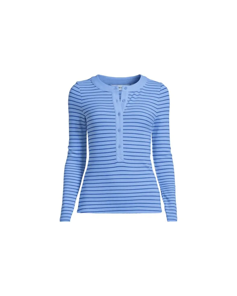 Lands' End Langarm-Henleyshirt aus Ripp-Jersey, Damen, Größe plus, Blau, Viskose-Mischung/Polyester-Mischung, by Blau