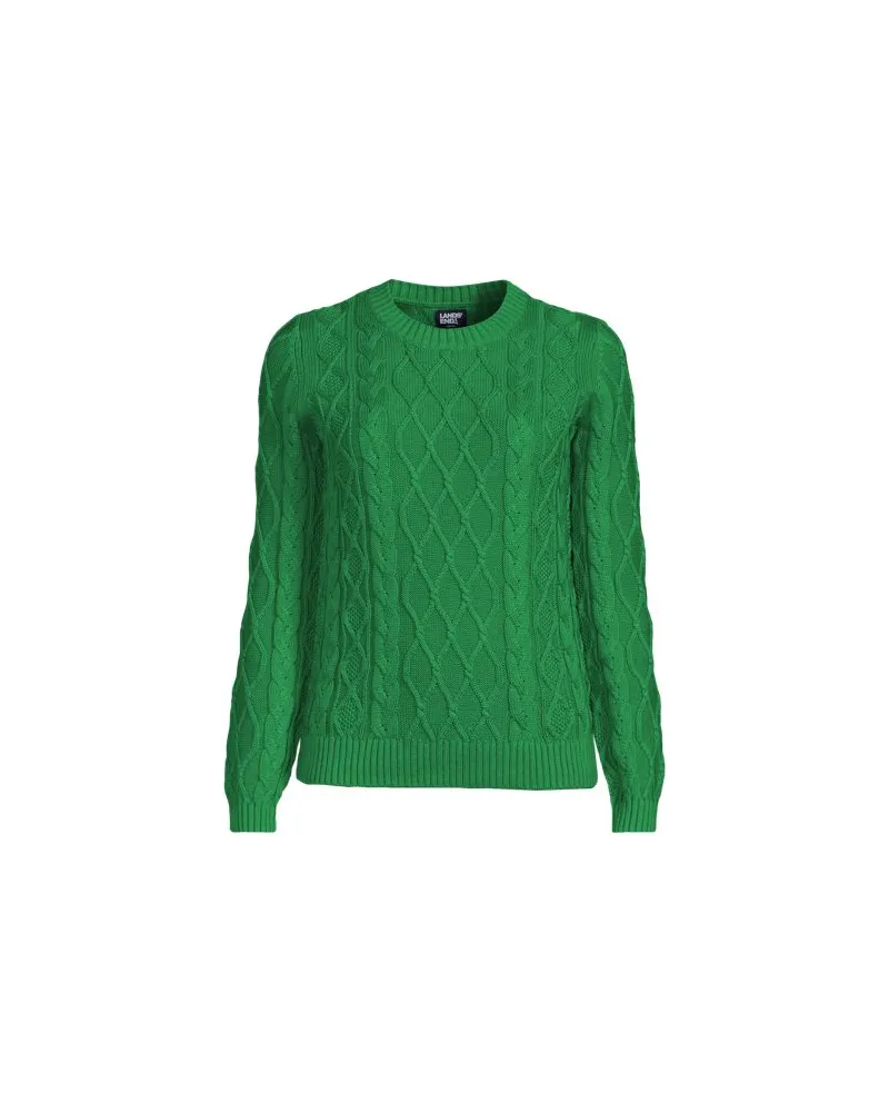 Lands' End Aran-Rundhalspullover DRIFTER, Damen, Größe regular, Grün, Baumwolle, by Grün