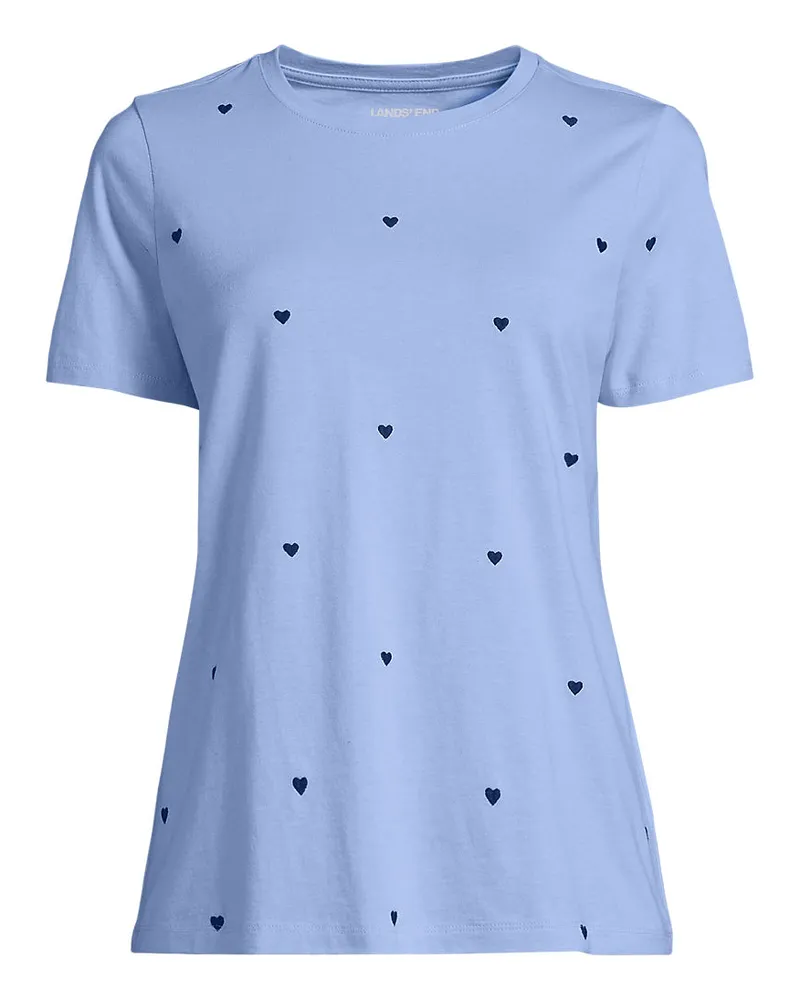 Lands' End Supima Kurzarm-Shirt mit rundem Ausschnitt, Damen, Größe regular, Blau, Baumwolle, by Blau