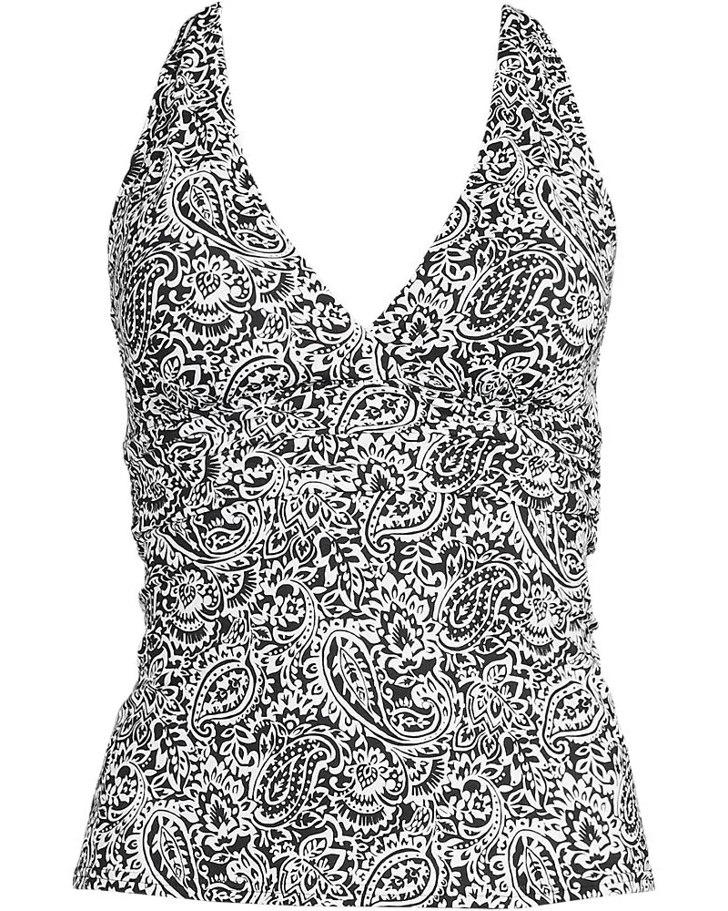 Lands' End Tankinitop mit V-Ausschnitt, Damen, Größe regular, Schwarz, Nylon-Mischung, by Schwarz