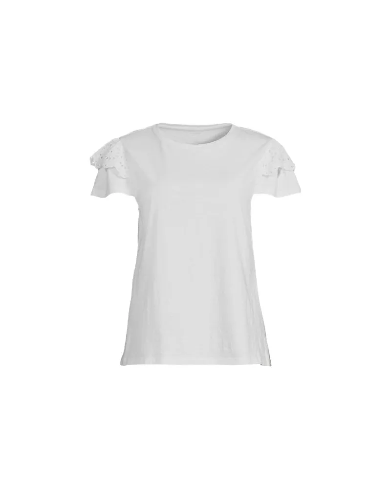 Lands' End Baumwoll-Shirt mit verzierten Ärmeln, Damen, Größe plus, Weiß, Baumwolle, by Weiß