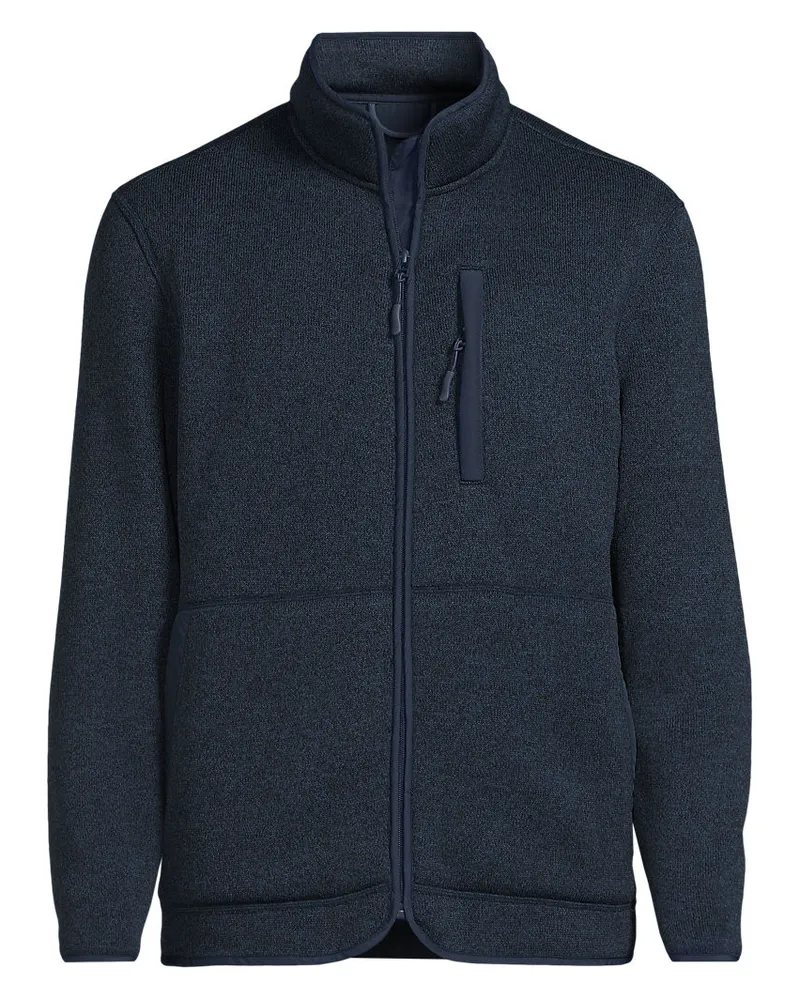 Lands' End Gefütterte Strickfleece-Jacke, Herren, Größe regular, Blau, Polyester, by Blau