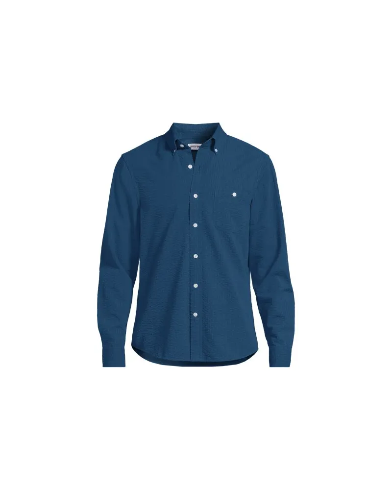 Lands' End Seersucker-Hemd mit langen Ärmeln, Herren, Größe:60 regular, Blau, Baumwolle, by Blau