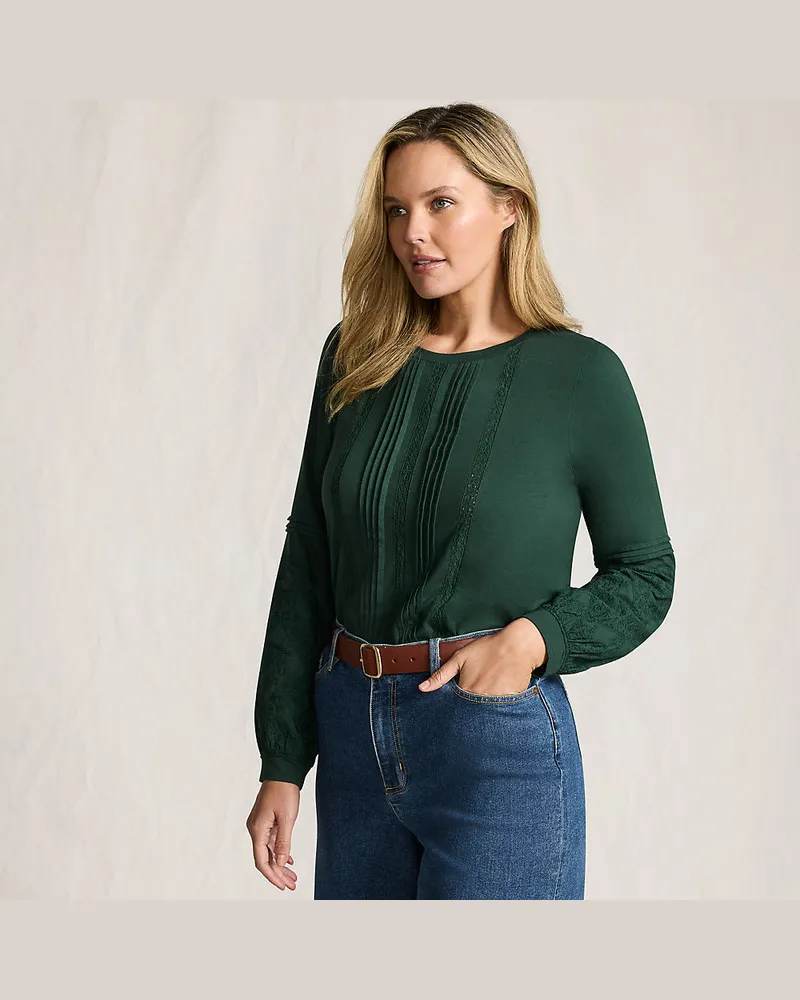 Lands' End Biesenshirt aus Baumwoll/Modalmix, Damen, Größe plus, Grün, Baumwoll-Mischung/Viskose-Mischung, by Grün