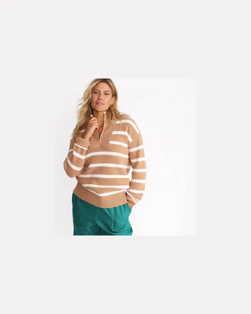 Lands' End Pullover DRIFTER mit Reißverschluss, Damen, Größe petite, Braun, Baumwolle, by Braun