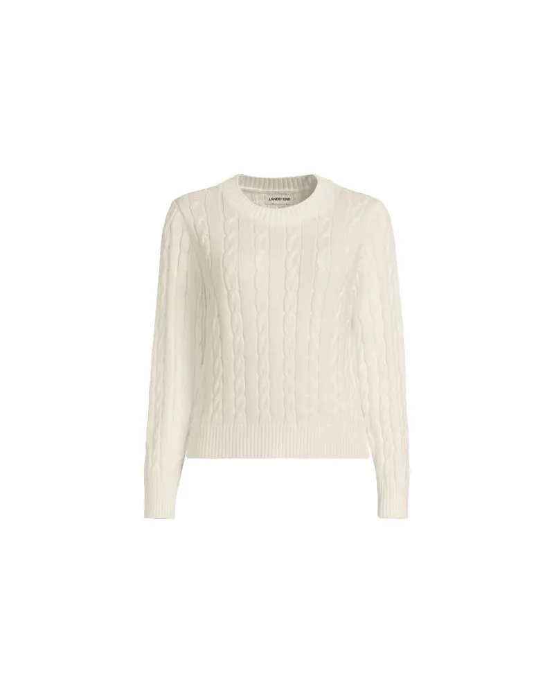 Lands' End Zopfmuster-Pullover DRIFTER, Damen, Größe:44-46 petite, Weiß, Baumwolle, by Weiß
