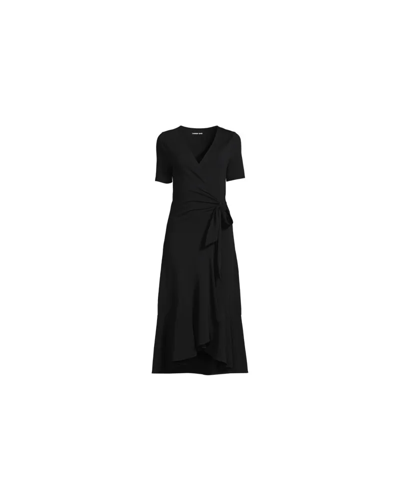 Lands' End Wickelkleid aus Baumwoll/Modalmix mit kurzen Ärmeln, Damen, Größe:44-46 petite, Schwarz, Elasthan/Baumwoll-Mischung/Synthetic-blend, by Schwarz