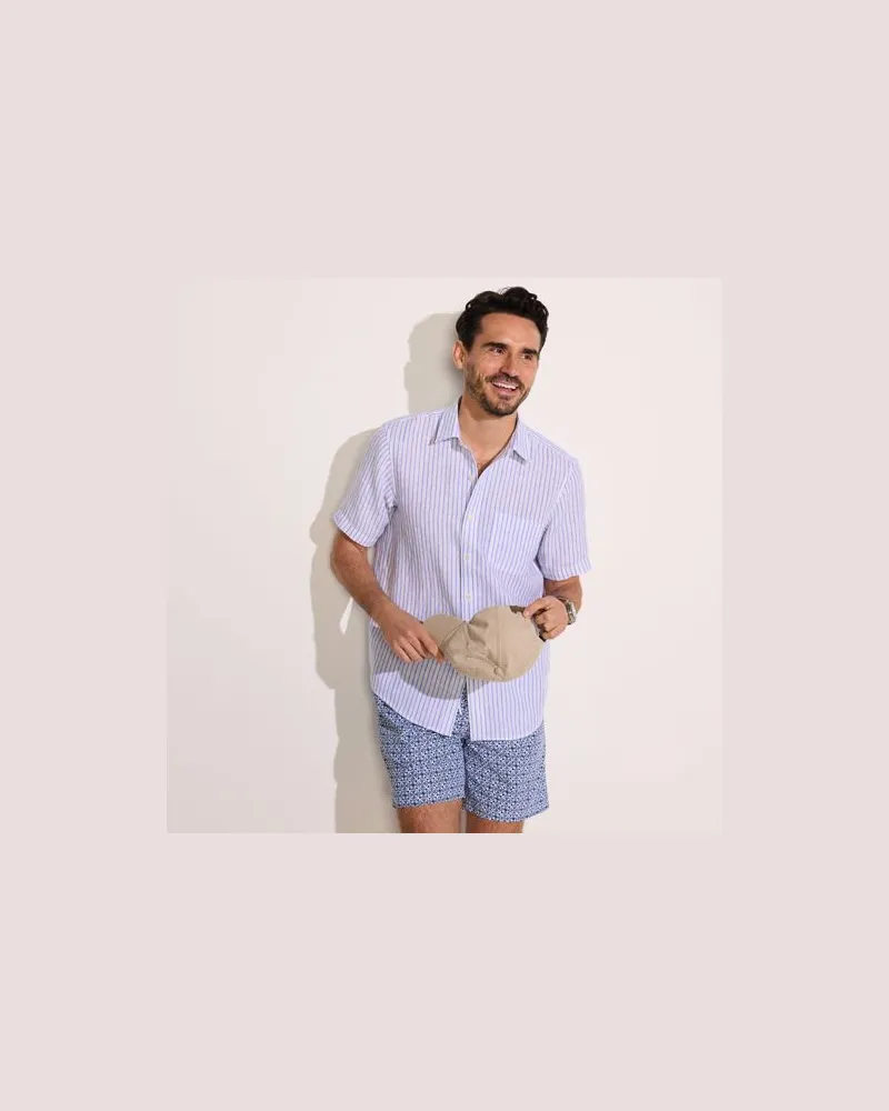 Lands' End Leinenhemd mit kurzen Ärmeln, Classic Fit, Herren, Größe:60 regular, Blau, Leinen, by Blau