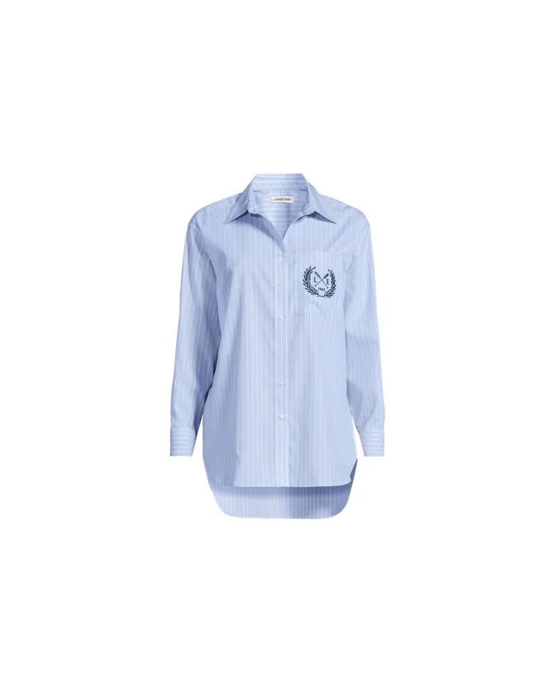 Lands' End Lange weite Bügelfrei-Bluse, Damen, Größe regular, Blau, Baumwolle, by Blau