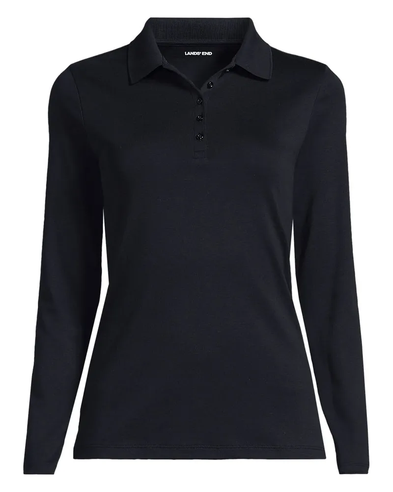 Lands' End Supima-Poloshirt mit langen Ärmeln, Damen, Größe plus, Schwarz, Baumwolle, by Schwarz
