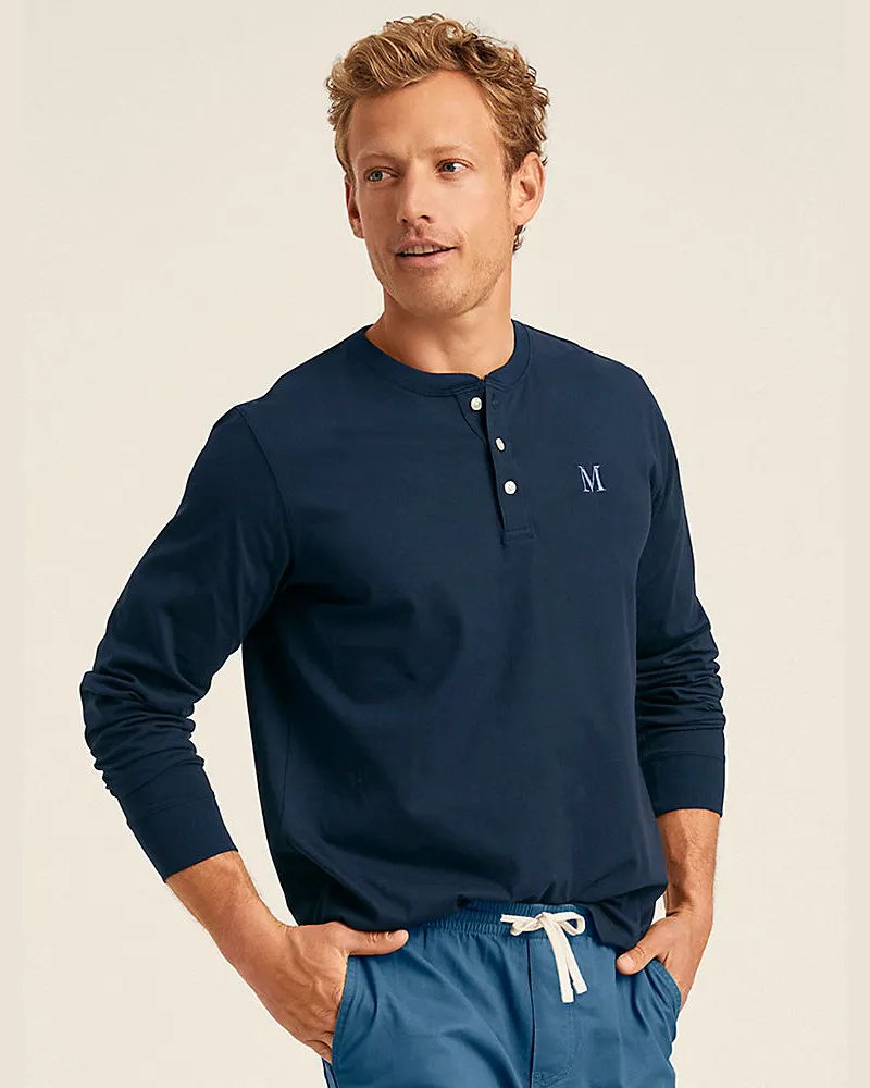 Lands' End Super-T Langarm-Henleyshirt, Classic Fit, Herren, Größe regular, Blau, Baumwolle, by Blau