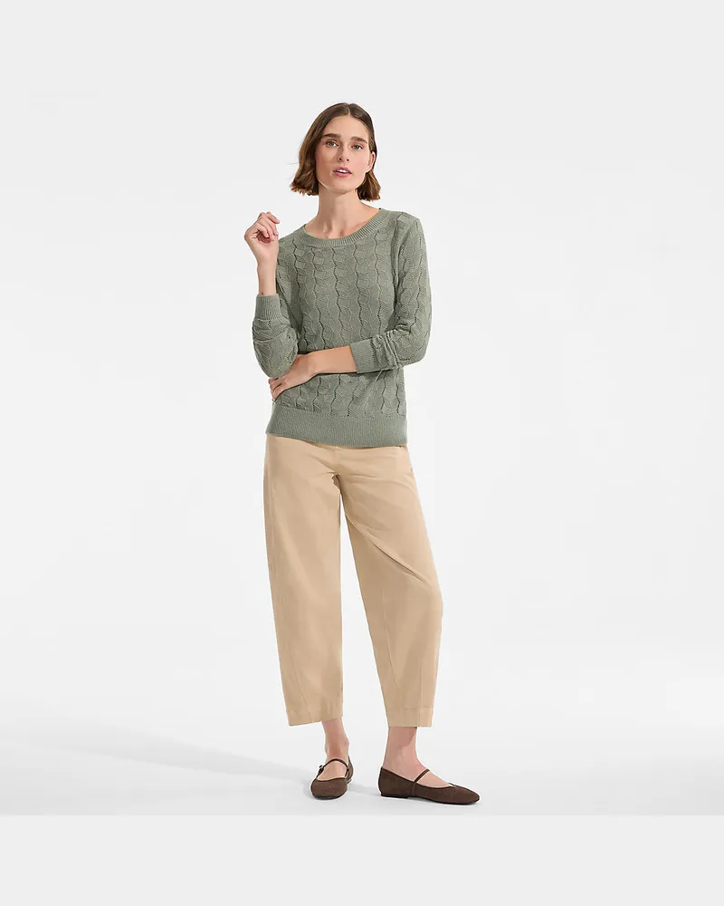 Lands' End Soft Flow Rundhalspullover aus Leinenmix, Damen, Größe regular, Grün, by Grün