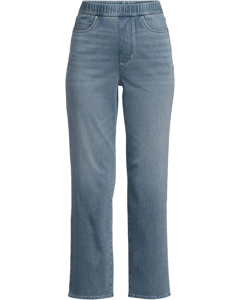 Lands' End High Waist Starfish Straight Fit Knit Denim 7/8-Schlupfjeans, Damen, Größe plus, Blau, Elasthan/Baumwoll-Mischung/Polyester-Mischung, by Lands' En Blau