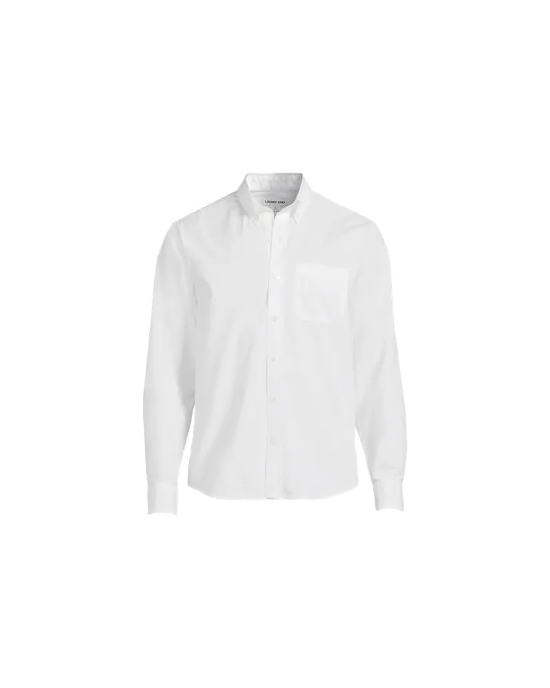 Lands' End Gemustertes Popeline-Hemd mit langen Ärmeln, Herren, Größe:60 regular, Weiß, Baumwolle, by Weiß