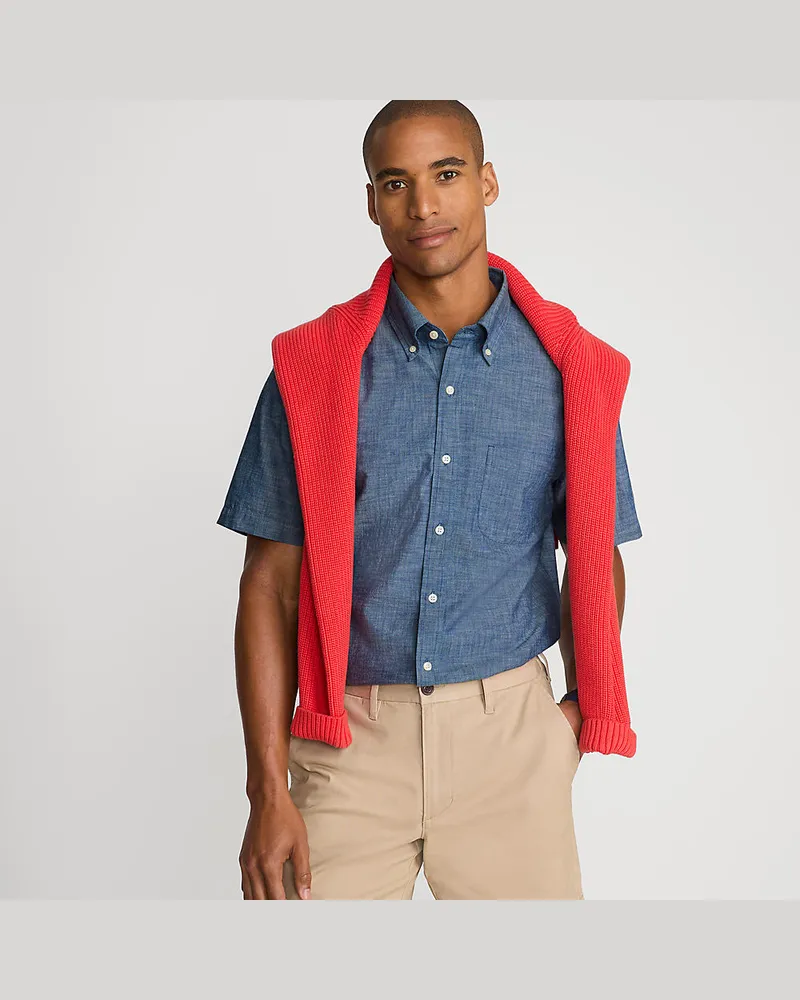 Lands' End Chambray-Kurzarmhemd, Classic Fit, Herren, Größe regular, Blau, Baumwolle, by Blau