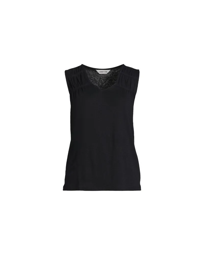 Lands' End Ärmelloses Top aus Leinenmix, Damen, Größe regular, Schwarz, Leinen/Baumwolle Modal, by Schwarz