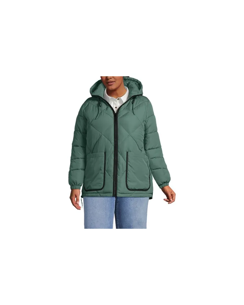 Lands' End Isolierte Kapuzen-Steppjacke, Damen, Größe plus, Grün, Polyester, by Grün