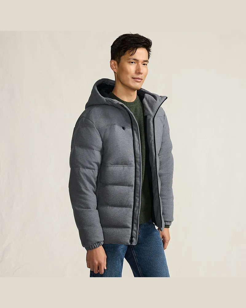 Lands' End Daunen-Kapuzenjacke in Woll-Optik, Herren, Größe regular, Grau, Viskose-Mischung/Polyester-Mischung, by Grau