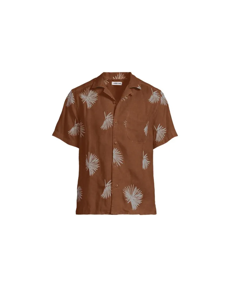 Lands' End Kurzarm-Hemd aus reinem Leinen mit Kuba-Kragen, Herren, Größe:60 regular, Braun, Baumwolle/Leinen, by Braun