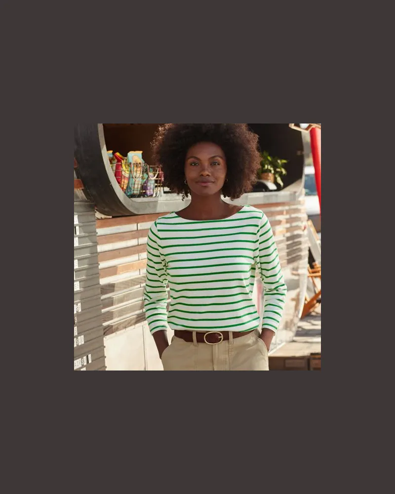 Lands' End Gestreiftes Baumwollshirt mit 3/4-Ärmeln, Damen, Größe:44-46 petite, Weiß, Baumwolle, by Weiß