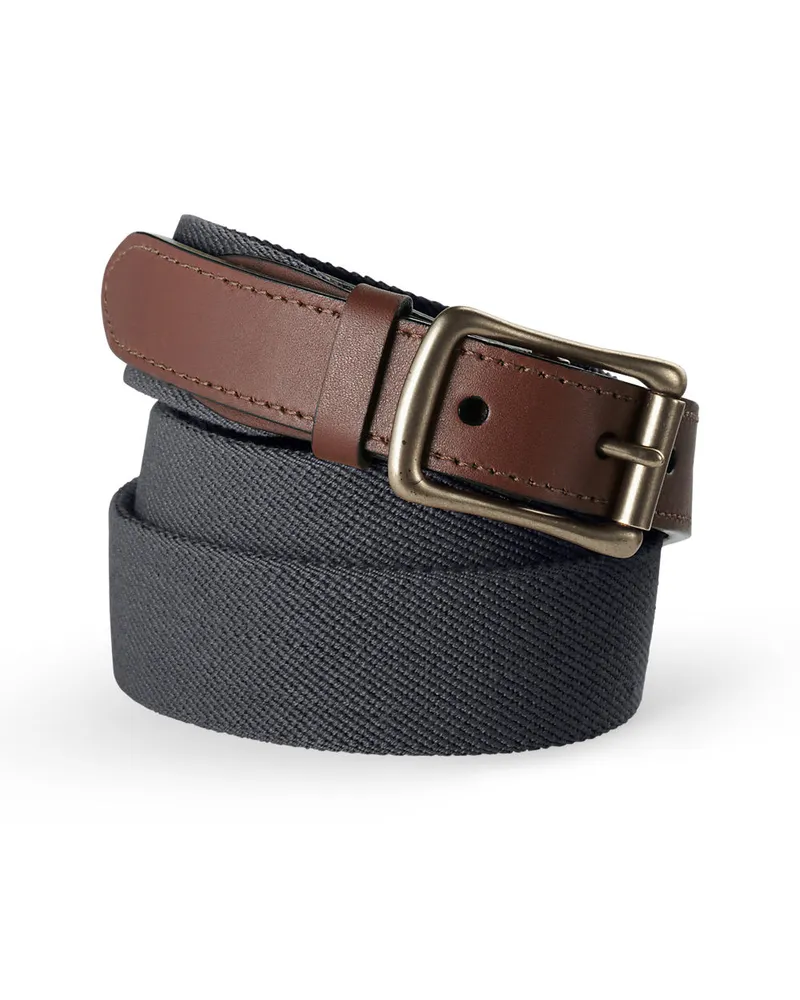 Lands' End Stretch-Gürtel, Herren, Größe regular, Schwarz, Leder/Metall/Gummi, by Schwarz